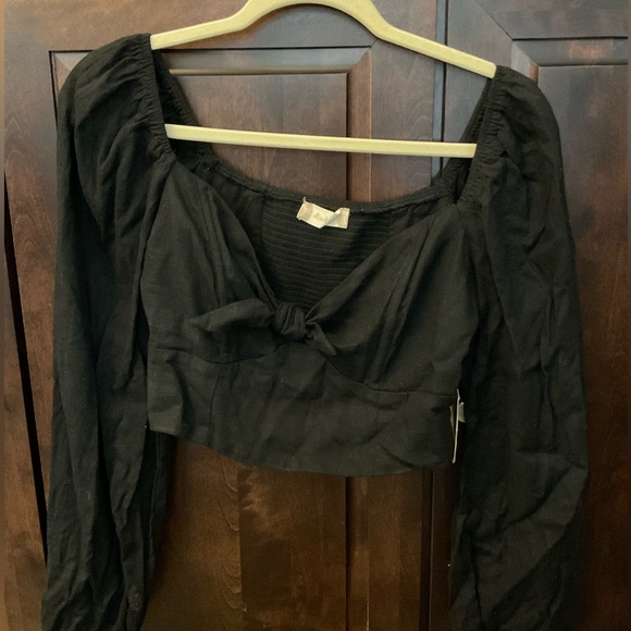 Altar'd State Tops - Altar’D State Cropped Black Tie Front Shirt